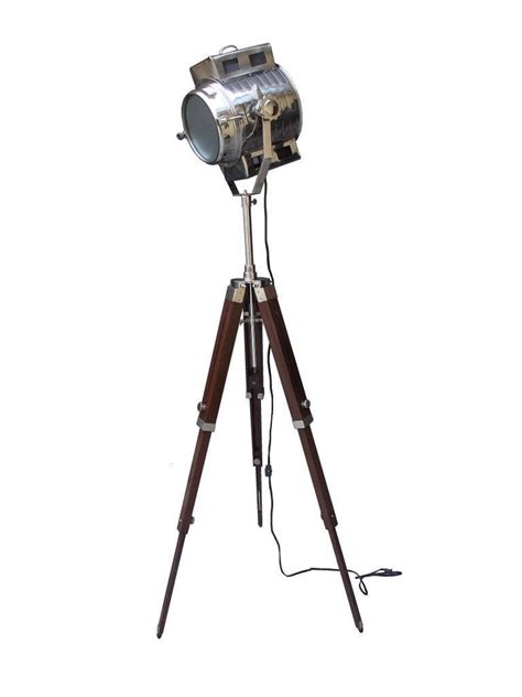 Marine Spot Searchlight Photography Studio Floor Lamp With Brown Wooden
