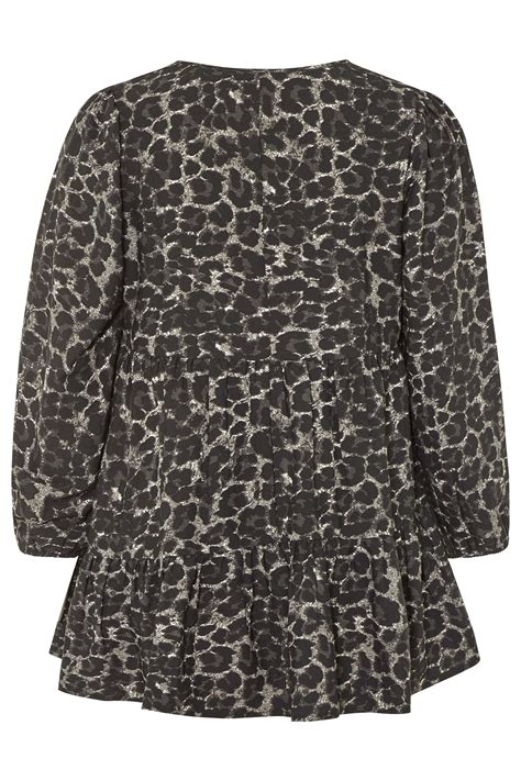 Grey Leopard Print Smock Blouse Yours Clothing