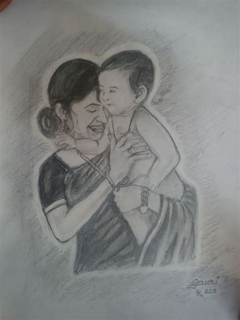 pencil sketch drawing of mother and daughter mother sketch indian pencil mothers sketches