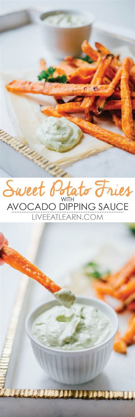 So creamy and healthy, you'll flip for this sweet potato fries dipping sauce! Baked Sweet Potato Fries with Avocado Dipping Sauce | Recipe | Junk food snacks, Sweet potato ...