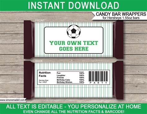Download free printable holiday candy bar wrappers. Soccer Hershey Candy Bar Wrappers | Personalized Candy Bars