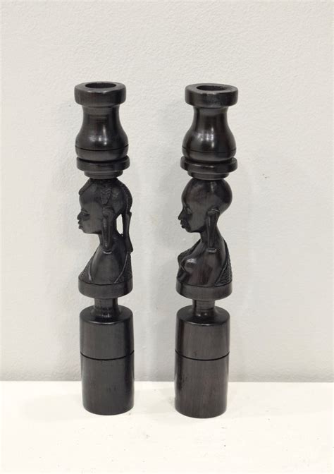 African Candle Holders Pair Ebony Wood Male Female Tanzania Etsy