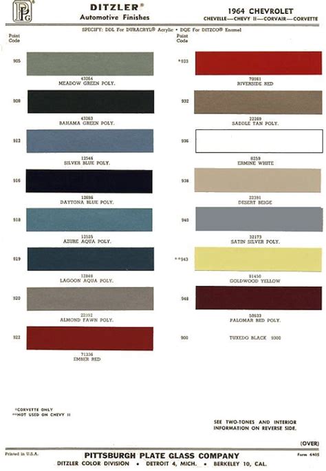 1964 Chevelle Paint Codes Chevrolet Paint Color Chart Chevrolet Corvair