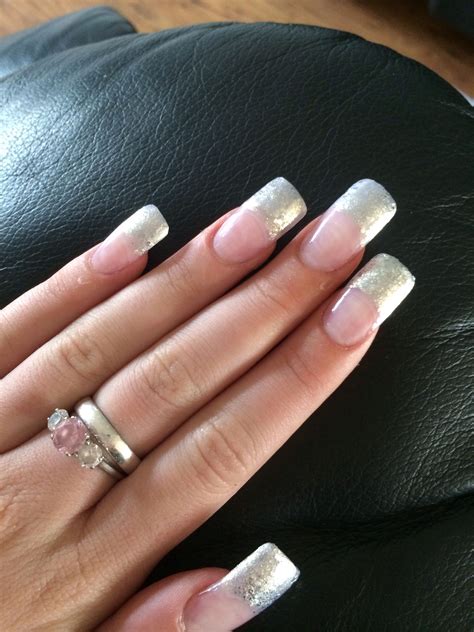 Simple White Glitter French Manicure Style Design Nails Acrylic