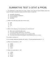 A Pdf Summative Test Stat Prob The Distribution Of Data Where