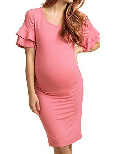 prettylife women s ruched maternity bodycon dress casual bell sleeves mama wrap dresses pink