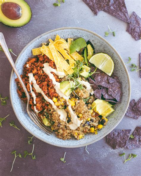 Quinoa Taco Salad Bowl With Vegan Chorizo Sprinkle Of Green