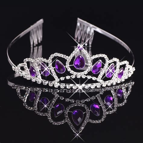 Beautiful Purple Crystal Princess King Crown Gril Diadem Prom Bridal