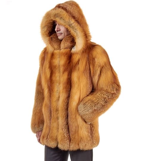 Mid Length Red Fox Fur Coat For Men Fursource Com