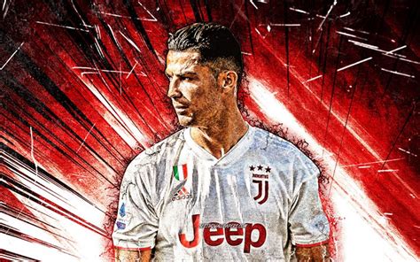 Download Wallpapers Cristiano Ronaldo 4k Red Abstract Rays Juventus