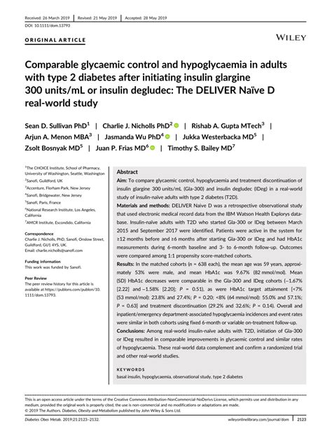 Pdf Comparable Glycaemic Control And Hypoglycaemia In Adults With