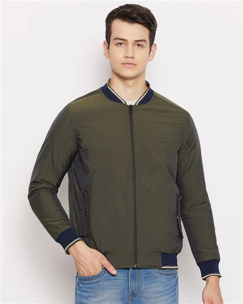 Buy Okane Mens Green Structured Nylon Reversible Jacket For Men Green