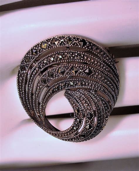 Vintage Swirled Marcasite Brooch Beautiful Sterling Silver Etsy