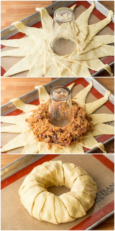 Fold points over filling and tuck under wide ends (filling will be visible). Barbecue Chicken Crescent Roll Ring | Crescent recipes ...