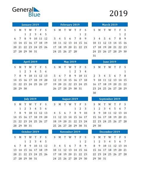 2019 Calendar Pdf Word Excel