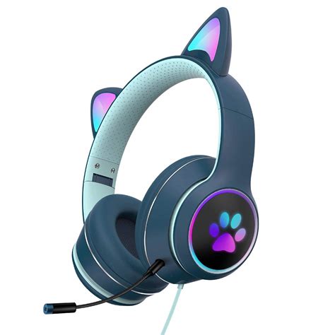 Buy Led Light Up Headphones With Microphone Foldable Cute Cat Ear