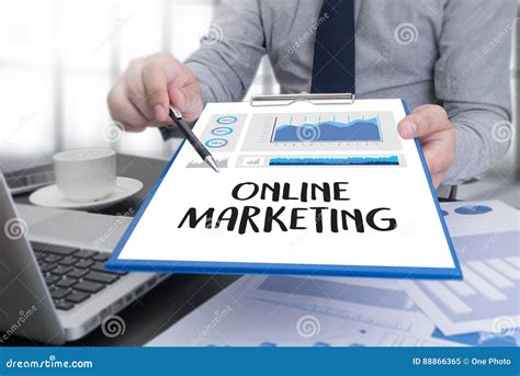 Online Advertising Man Working On Laptop Online Website Market Stock