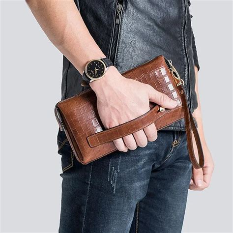 Luxury Sheepskin Men Clutch Bag Genuine Leather Long Wallet Business