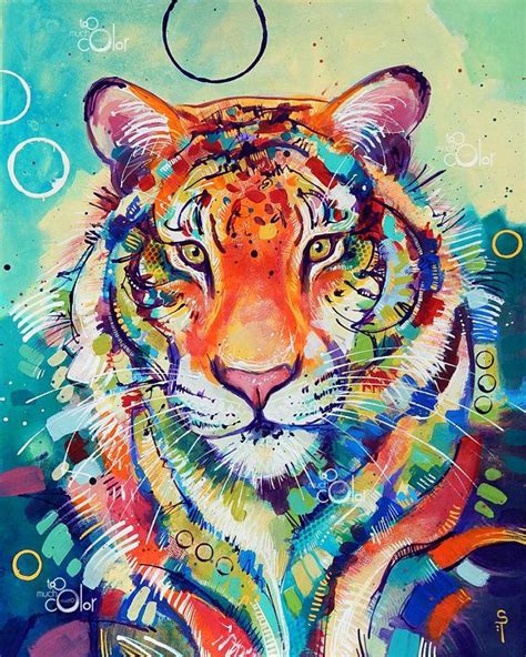 Tigre Coloré Original Coloré Traditionnel Peinture Acrylique Sur