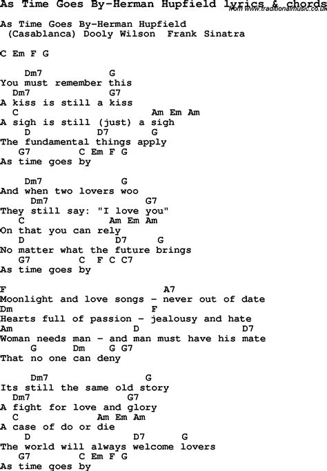 Love Song Lyrics For As Time Goes By Herman Hupfield With Chords