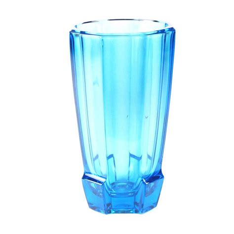 Tall Octagonal Aquamarine Glass Vase By Moser Hoffman European Glass
