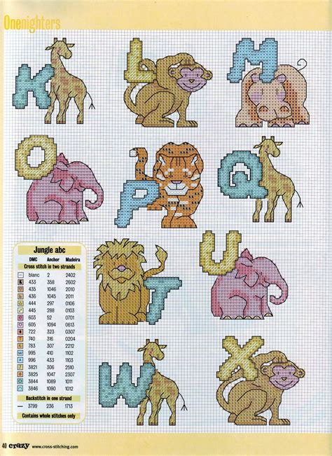From 2 stitches tall to 20 stitches tall. Jungle alphabet chart 2 & key | Borduren alfabet, Borduren ...