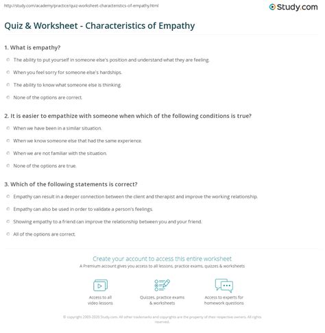 Quiz And Worksheet Characteristics Of Empathy