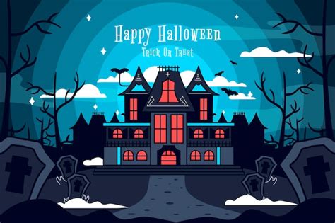 Free Vector Halloween House Flat Design Illustration