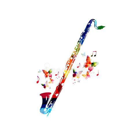 Colorful Cassical Bass Clarinet With Music Notes Isolated Music