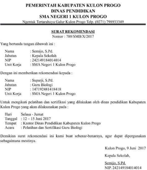 Contoh Surat Rekomendasi Kepala Sekolah Menerima Guru Audit Kinerja