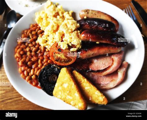 Full English Breakfast With Sausages Egg Bacon Beans Hash Browns