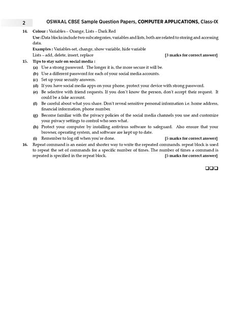 Download Oswaal Cbse Sample Question Papers 2 For Class Ix Computer