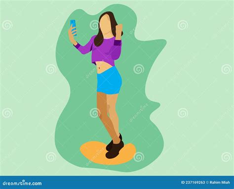 How To Take A Selfie Girl Takes A Selfie Flat Vector Illustration Stock Illustration