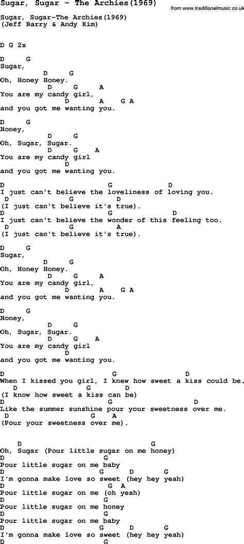 Song Sugar Sugar By The Archies1969 Song Lyric For Vocal