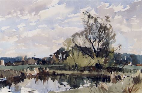 Edward Wesson 1910 1983 British Watercolor Spring Pond Watercolor