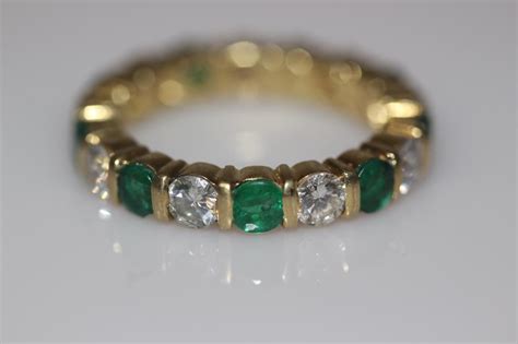 Fine 18k Yellow Gold Diamond Emerald Eternity Band Anniversary Ring Size 65 Ebay