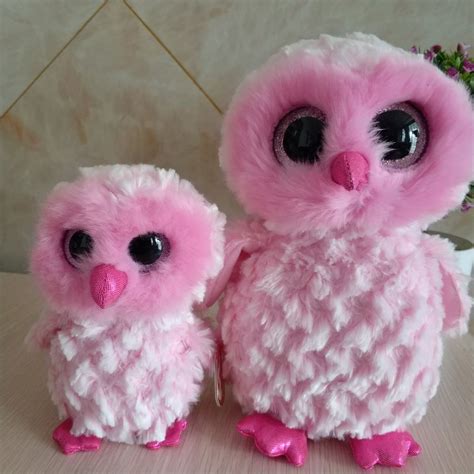 Twiggy Owl Ty Beanie Boos 2pcs 25cm And 15cm 6 Big Eye Plush Toys