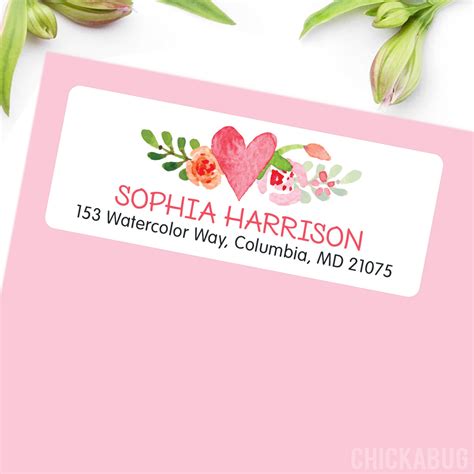 Personalized Watercolor Heart Return Address Labels Chickabug