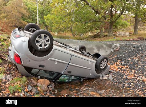 Road accident, car in a ditch after losing control Stock Photo - Alamy