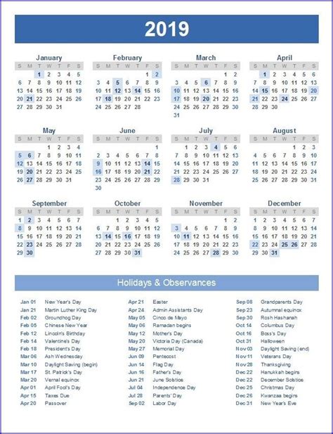20 2019 Calendar Excel Free Download Printable Calendar Templates ️