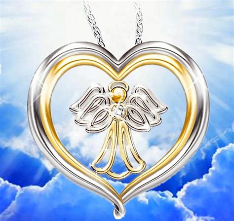 Guardian Angel Necklace For Woman Angel Heart Pendant With Rhinestone Gift For Mother First