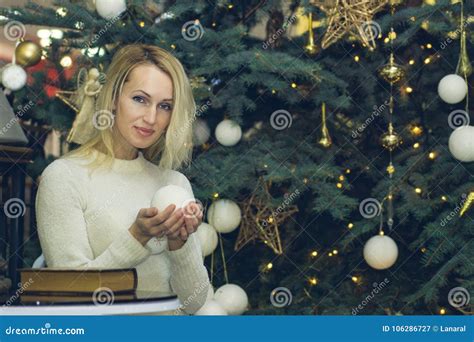 Pretty Long Hair Girl Celebration Christmas Stock Image Image Of Adult Book 106286727