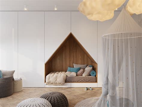 Cozy And Stylish Kids Room With Built In Beds Home Design And Interior