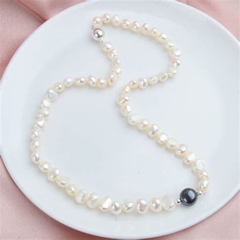 Pearl Necklace Sterling Silver Jewelry Gift PU27 White Freshwater