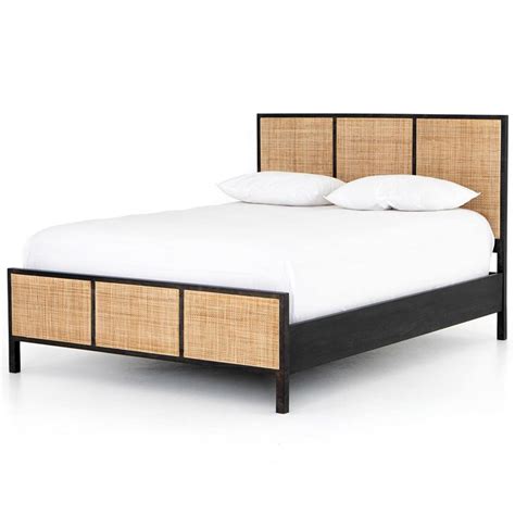 83 delmina queen bed hand crafted mango wood woven cane panels contemporary. Rhian Coastal Beach Black Woven Cane Mango Wood Bed - Queen