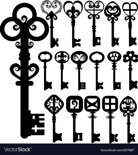 Old Keys Silhouettes Design Royalty Free Vector Image