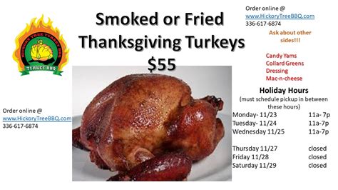 This classic thanksgiving menu covers turkey, green bean casserole, mashed potatoes, cornbread and sausage stuffing, plus more of your holiday favorites. Whole Smoked Turkey | Online Ordering for Hickory Tree ...