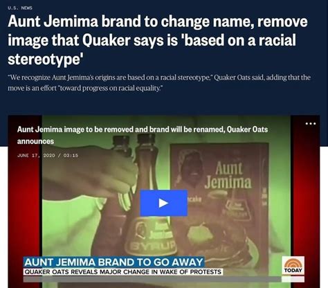 Ss Aunt Jemima Brand To Change Name Remove Image That Quaker Says Is