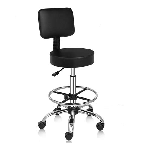 Omysalon Adjustable Rolling Saddle Stool With With Back Support On Whe