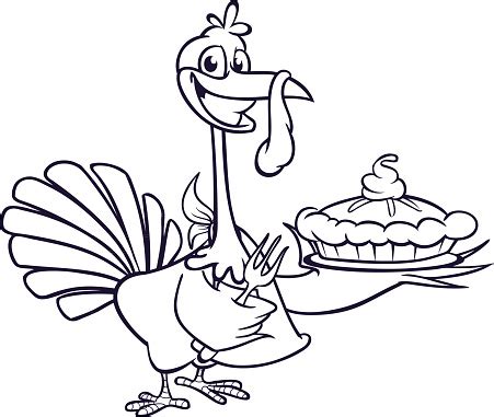 Thanksgiving Cartoon Turkey Holding Fork And Pie Isolated Vector